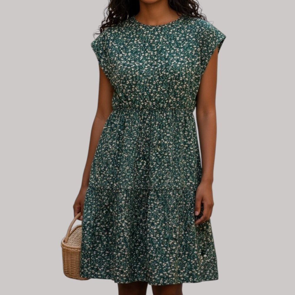 SHEIN Sleeveless Round Neck Shift Dress-Size XL-Teal Flowered Print-Above Knee